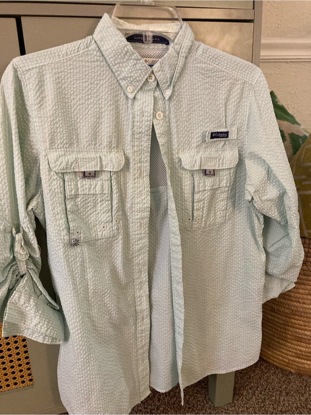 Columbia Men's Light Mint Textured Button-Down Fishing Shirt
